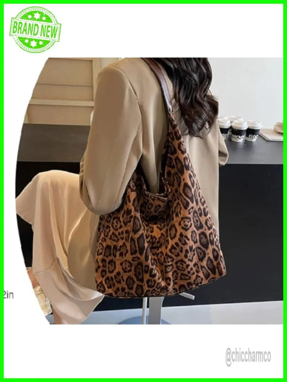 Faux Suede Leopard Hobo Tote Bag Large Capacity Work Purse with Shoulder Strap